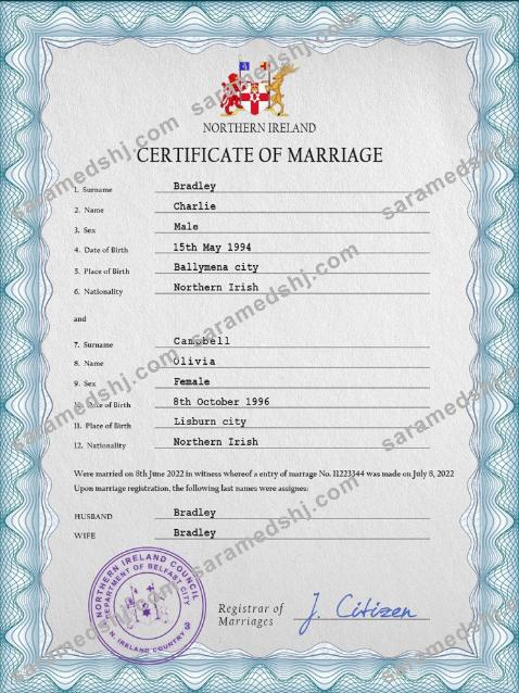 Northern Ireland marriage certificate PSD template